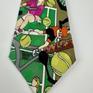 Nicole Miller Tennis Players Silk Necktie VTG 1990 Sports Novelty Tie